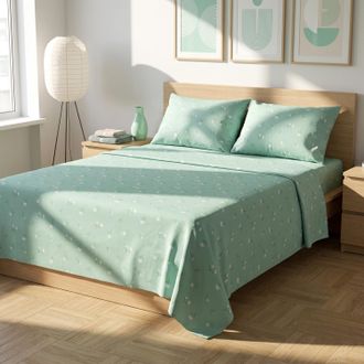 KASANOVA Completo letto matrimoniale fiorellini verde