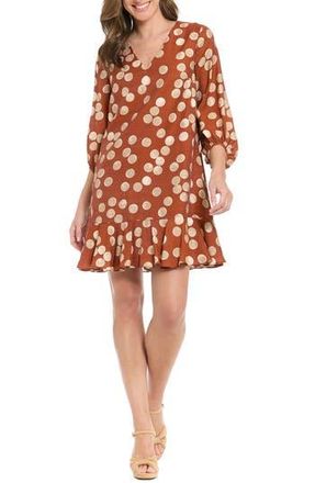 London Times Polka Dot Balloon Sleeve Ruffle Hem Shift Dress in Picante/Nomad at Nordstrom Rack, Size X-Large