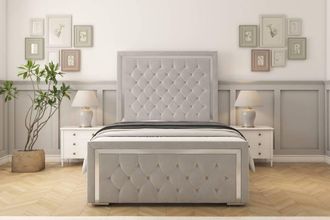 Sloomy Sofia Chrome Plush Bed Frame With 50 Upholstered Headboard in Silver | Size: Small Single