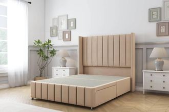 Sloomy Melbourne Plush Divan Base No Drawers-54 Wingback 12 Footboard in Stone | Size: King