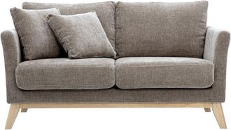 Miliboo Sof&aacute; Escandinavo Desenfundable De 2 Plazas En Tela Efecto Terciopelo Texturizado Taupe Y Madera Clara Oslo