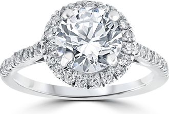 Pompeii3 Certified 2 1/3Ct Round Diamond Halo Engagement Ring 14k White Gold Lab Grown Size Selectable