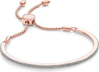 Monica Vinader Rose Gold Fiji Skinny Bar Friendship Chain Bracelet Diamond