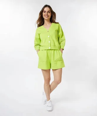 Esqualo Lia Embroidered Sleeve Cardigan In Lime