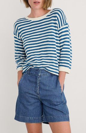 Seasalt Cornwall Knavock Stripe Cotton & Linen Sweater in Knit Mini Cornish Sailor Ecru at Nordstrom, Size 14 Us