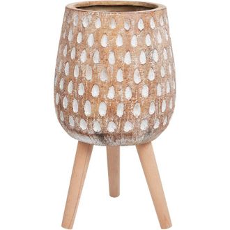 Beliani Maceta Industrial Alta Soporte De Madera De Magnesio Marr&oacute;n Claro Asclepias