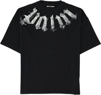 Palm Angels Black Distressed Graphic Gothic Cotton T-Shirt