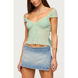 Edikted Lacey Tie Shoulder Top in Mint at Nordstrom, Size X-Small