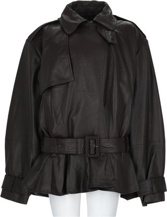 Rotate Structured Silhouette Peplum Hem Lamb Leather Biker Jacket