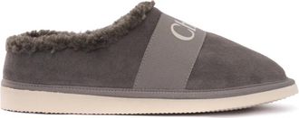 Chlo&eacute; Slippers, female, Gray, Size: 5 US Logo Suede Slipper