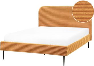 Beliani Corduroy Jumbo Cord Wide Ridges Upholstered eu Double Size Bed 4.6ft Orange Flayat