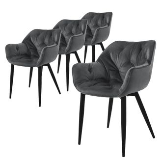 ML Design Ml-design - Set 4x Sillas De Comedor Con Respaldo Y Reposabrazos Asiento Antracita Tapizado Con Funda De Terciopelo Grueso Patas De Metal Sill&oacute;n Dise&ntilde;