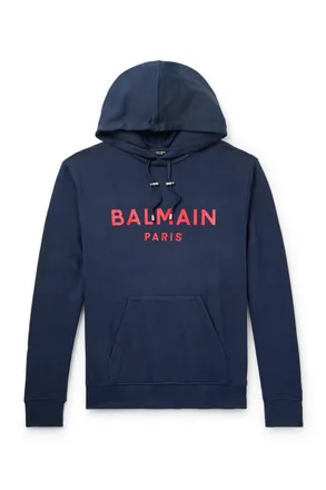 Balmain Logo-Print Stretch Cotton-Blend Jersey Hoodie