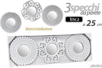 Trade Shop Trade Shop - Set 3 Pezzi Specchi Da Parete Decorativi Tondi Specchio 25 Cm In Plastica 813016