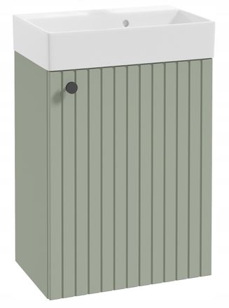 OEM Mueble De Ba&ntilde;o Suspendido Con Lavabo De Eucalipto, Tirador Negro, Ranurado, 50x70cm Kiara