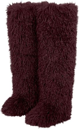 Generic Womens Winter Boots Lambskin Wool High Boots Long Boots Round Toe Over the Knee Boots Women 41, Wine Red, 8.5 UK