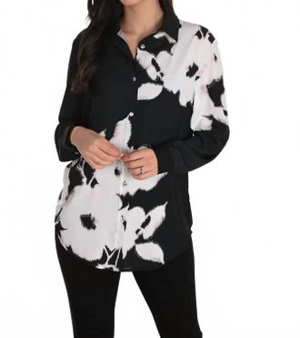 Frank Lyman Design Farin Floral Long-Sleeve Sequin Tunic In Black