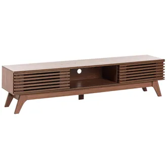 Beliani Mueble De Tv Aparador Con Estante Almacenaje Frente Deslizante Moderno Madera Marr&oacute;n Oscuro Toledo