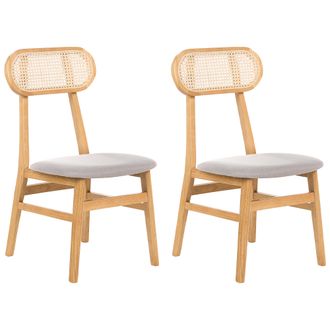 Beliani Beliani - Conjunto De 2 Sillas De Comedor Tapizado Poli&eacute;ster Trenza Vienesa Respaldo De Rat&aacute;n Estructura De Madera De Caucho Sin Reposabrazos Retro Ma