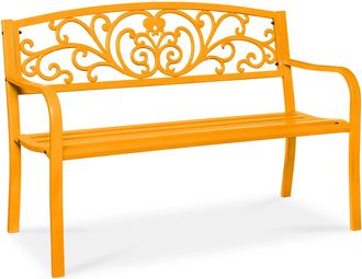 Best Choice Products Outdoor Steel Bench Garden Patio Porch Furniture w/ Floral Design Backrest