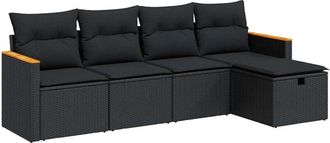 vidaXL Set De Muebles De Jard&iacute;n 5 Pzas Y Cojines Rat&aacute;n Sint&eacute;tico Negro Vidaxl