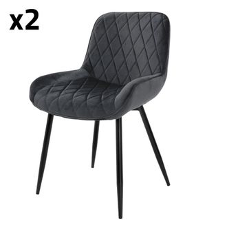 ML Design Set 2x silla de comedor / sal&oacute;n retro de terciopelo antracita