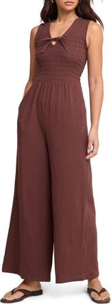 Nobody's Child Jayda Smocked Wide Leg Jumpsuit in Brown at Nordstrom, Size 12