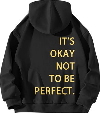 Generic Hoodie Womens Oversize Back Print, Hoodie Womens Hoodie with Saying Its Okay Not to Be Perfect Sweatpullover Summer Sweatshirts Long Summer Jumper / O
