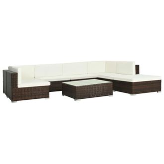 vidaXL Set Muebles De Jard&iacute;n 8 Piezas Y Cojines Rat&aacute;n Sint&eacute;tico Marr&oacute;n Vidaxl