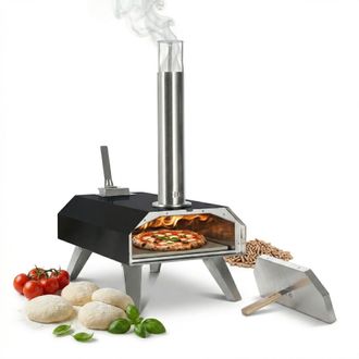 Relaxdays Relaxdays Horno Para Pizza De Pellets, De Mesa, 400&deg;c En 90 S, 72x36x68 Cm, Piedra Cordierita, Exterior, Acero Negro