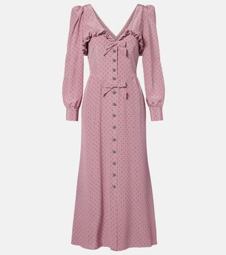 Alessandra Rich Polka-dot ruffled silk midi dress