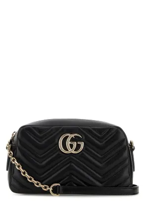 Gucci Black Nappa Leather Gg Marmont Crossbody Bag