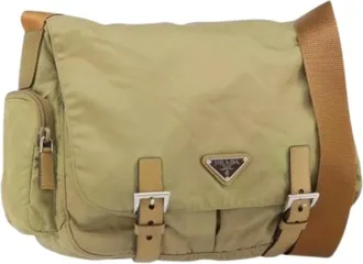 Prada Pre-owned Cross Body Bags, female, Beige, Size: ONE SIZE Pre-owned Nylon Cross Body Bag