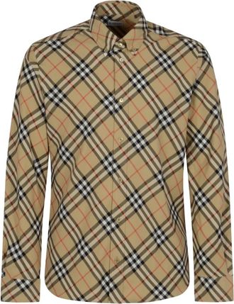 Burberry Roan Check Cotton Flannel Shirt - Heren - Casual Overhemden - Bruin - L - Katoen - Overhemden