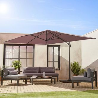 Sweeek 3x4m Offset Rectangular Parasol With 50x50cm Weighted Slabs in Brown | Size: 50x50 cm
