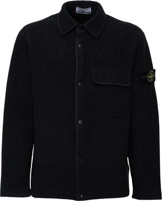 Stone Island Micro Boucl&eacute; Overshirt - Heren - Casual Overhemden - Zwart - XL - Wol - Overhemden