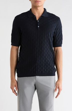 Jack Victor Dylan Cotton & Silk Jacquard Polo Sweater in Midnight at Nordstrom, Size Xx-Large