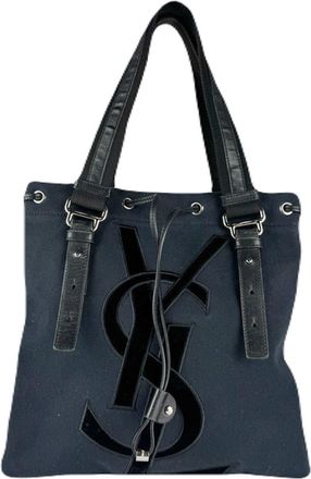 Saint Laurent Black Canvas Leather Handbag Tote Bag (Pre-Owned)