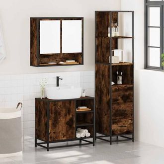 Berkfield Home Durable 3 Piece Bathroom Furniture Set Smoked Oak Engineered Wood in Brown