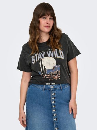 Only Carmakoma T-Shirt ONLY CARMAKOMA CARLUCY LIFE REG S/S TOP JRS NOOS, Damen, Gr. XL, schwarz (schwarz print:texana wild), Jersey, Obermaterial: 100% Baumwolle, be