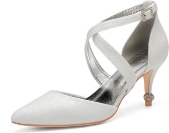 Generic Wedding Bridal Shoes Womens 7.5Cm High Heels Ankle Strap Pointed Toe Bridal Dress Stiletto Prom Formal Party Shoes,Ivory,8 UK