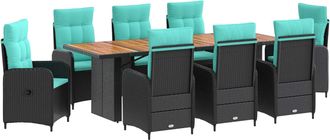 vidaXL Juego De Comedor Para Exteriores 9 Uds. Negro Y Turquesa Vidaxl