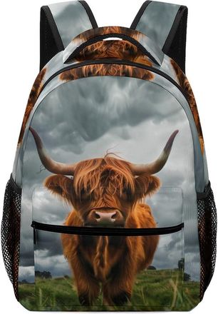 Generic Highland Cow in The Scottish Highlands Backpack Print Travel Bag Casual Daypack Cute Shoulder Laptop Pack