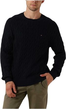 Tommy Hilfiger Klassieke kabeltrui met ronde hals - Heren - Ronde hals truien - Blauw - XS - Katoen - Truien & Vesten