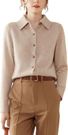 Dissa Women Cashmere Cardigan Camel Lapel Sweater Long Sleeve Slim Cashmere Wool Thin Cardigan Button Ladies Sweater,10,SH346