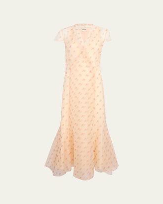 Khaite Meera Rose-Print Silk Wrap Maxi Dress