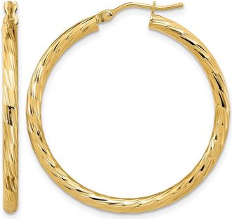 Diamond2Deal 14k Gold Polished Diamond-Cut Fancy Hoop Earrings