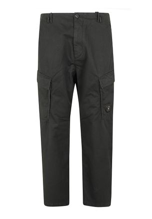 C.P. Company Seamless Black Cotton Gabardine Cargo Pants with Iconic Lens Detail