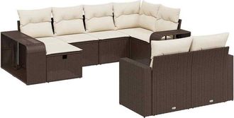 vidaXL Set De Sof&aacute;s De Jard&iacute;n 10 Pzas Y Cojines Rat&aacute;n Sint&eacute;tico Marr&oacute;n Vidaxl