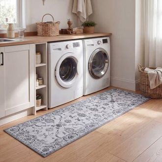 Jonathan Y Designs Arabella Vintage Floral Border Non-Slip Machine-Washable Dark Gray/Multi 4 ft. x 6 ft. Area Rug in Ivory/gray at Nordstrom, Size 3Ft 0In X